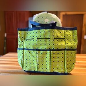 Green and Navy Garden Tote Bag with knee pad and gloves